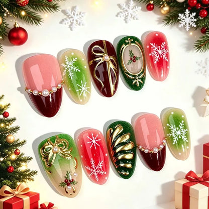 Christmas Theme - Red French Cat-Eye Press-On Nails — 10-Pieces