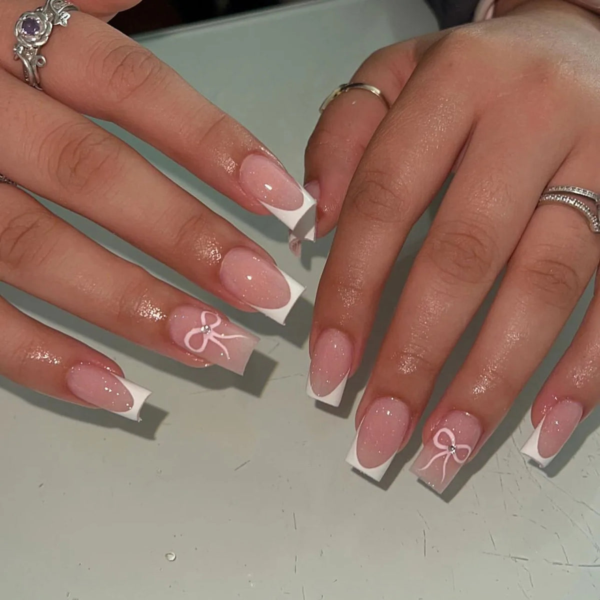 24-Piece Mid-Length Square French Press-On Nails – Leopard Print 3D Flower & Star