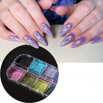 Holographic Nail Glitter Powder Set 12-Grid