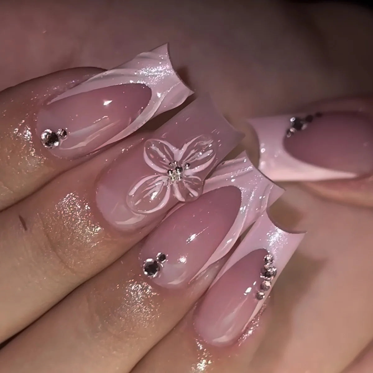 24-Piece Mid-Length Square French Press-On Nails – Leopard Print 3D Flower & Star