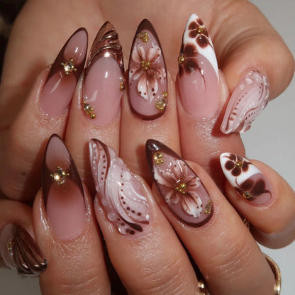 Cat’s Eye French Press On Almond Nails -24-Piece