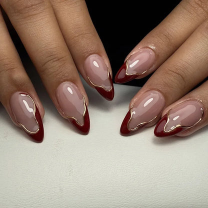 24-Piece Short Almond Pink Smudge Press-On Nails – 3D Flower & Pearl