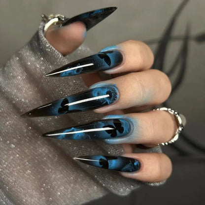 Halloween theme - Long Stiletto Black Love Heart Press-On Nails – 24-Piece