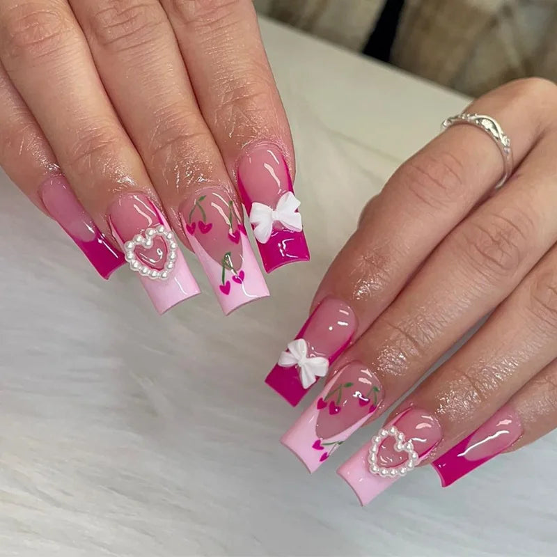 24-Piece Mid-Length Square French Press-On Nails – Leopard Print 3D Flower & Star