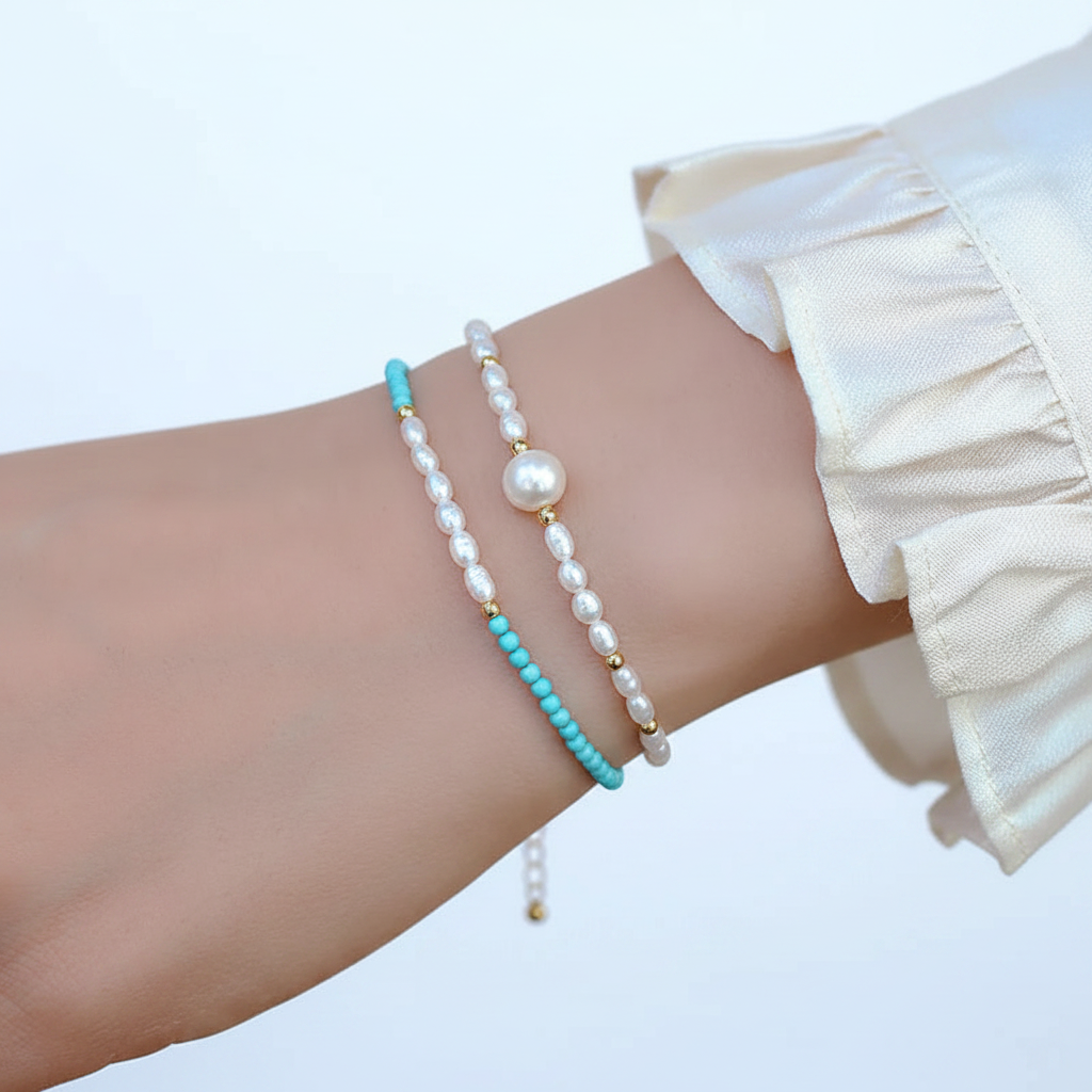 Natural Freshwater Pearl & Turquoise Stone Bracelet