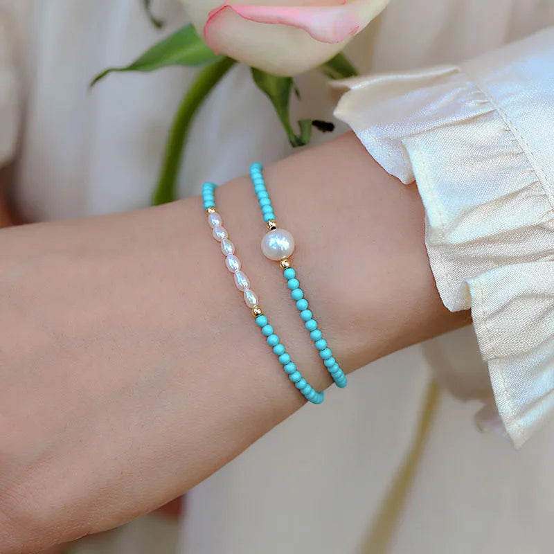 Natural Freshwater Pearl & Turquoise Stone Bracelet