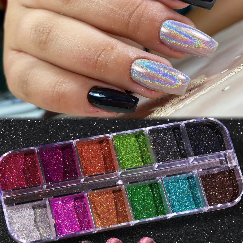 Holographic Nail Glitter Powder Set 12-Grid