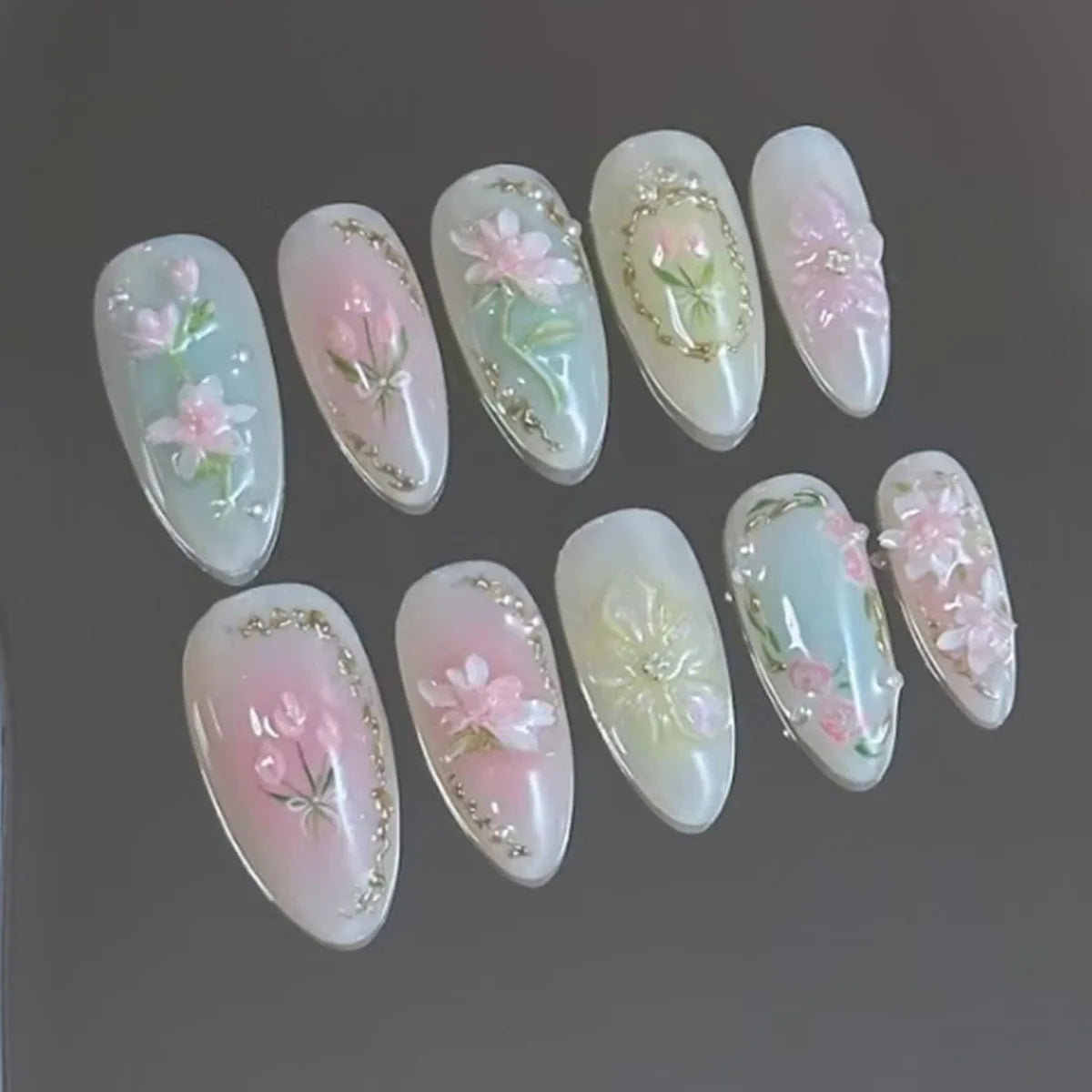 French Almond Beach Theme Press On Nails 24-Piece