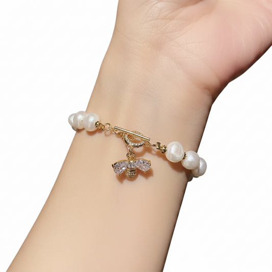 Natural Freshwater Pearl Honeybee Bracelet