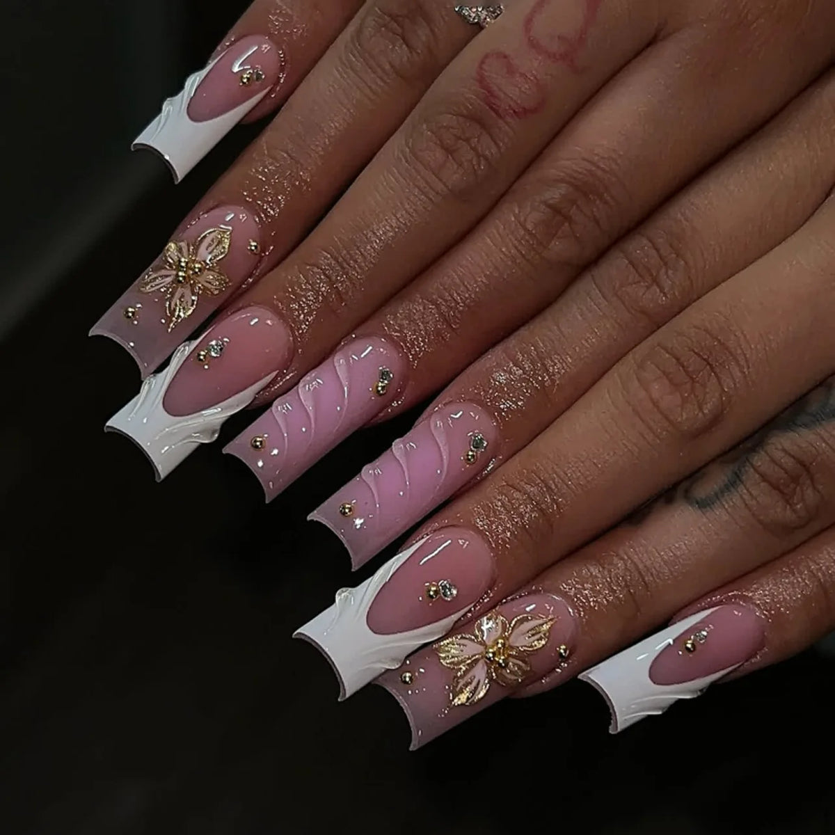 24-Piece Mid-Length Square French Press-On Nails – Leopard Print 3D Flower & Star