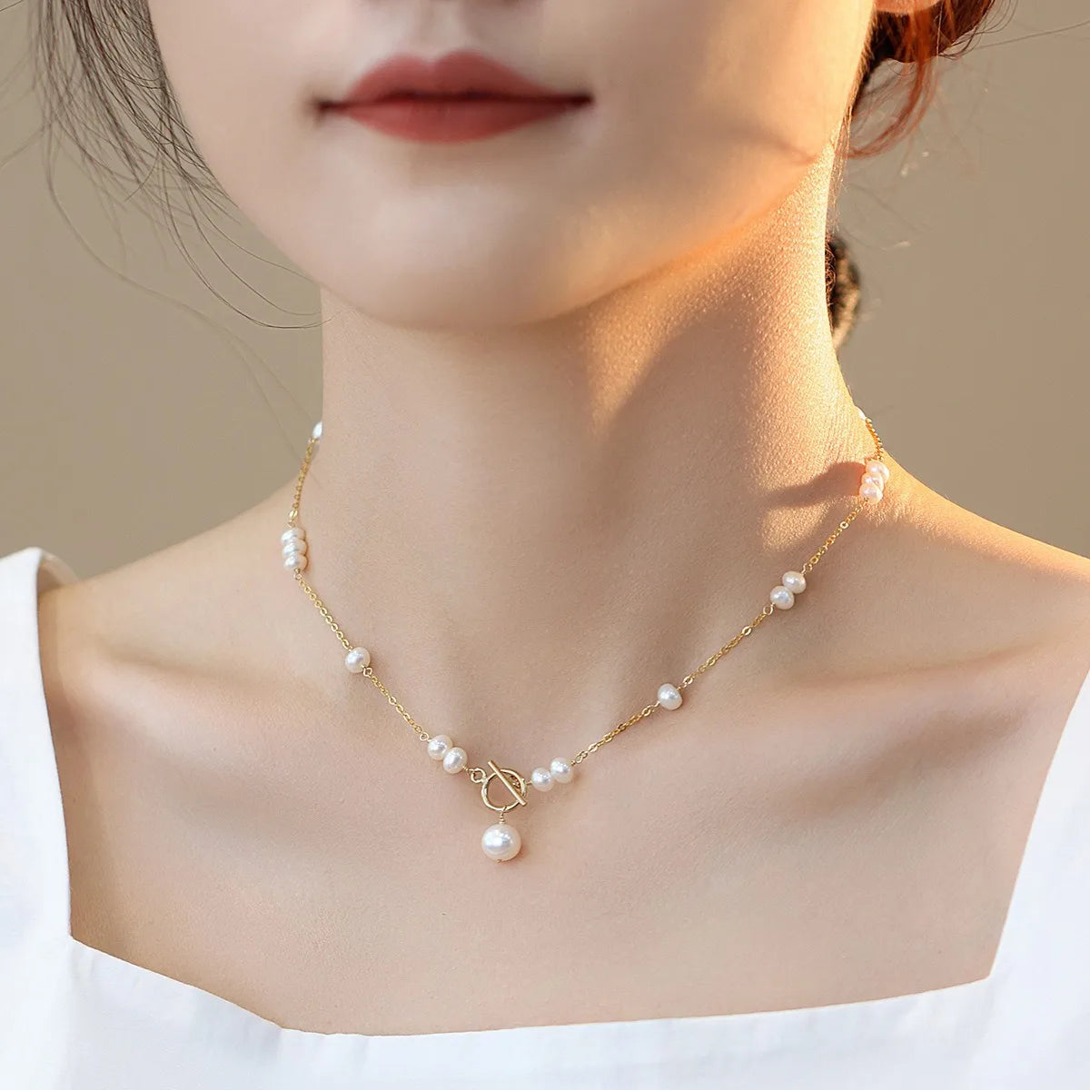 Gold Filled Natural Freshwater Pearl Chain Necklace