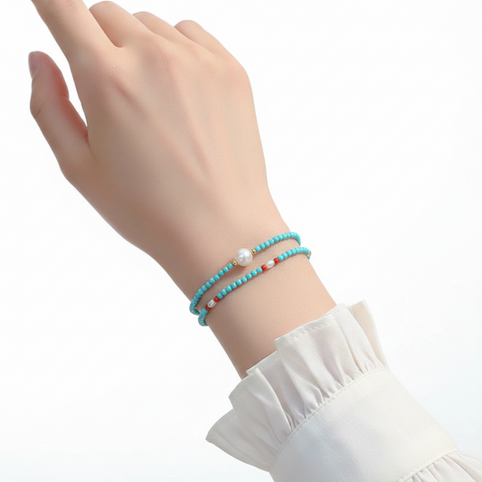 Natural Freshwater Pearl & Turquoise Stone Bracelet