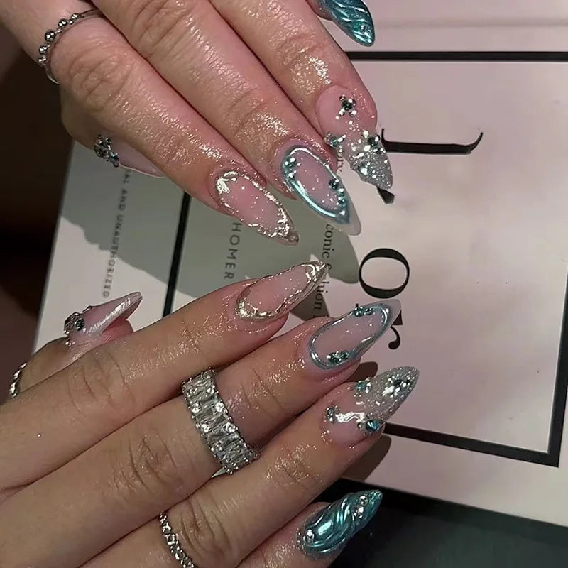 French Almond Beach Theme Press On Nails 24-Piece
