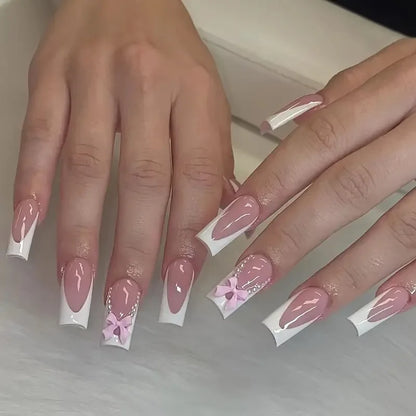 24-Piece Mid-Length Square French Press-On Nails – Leopard Print 3D Flower & Star