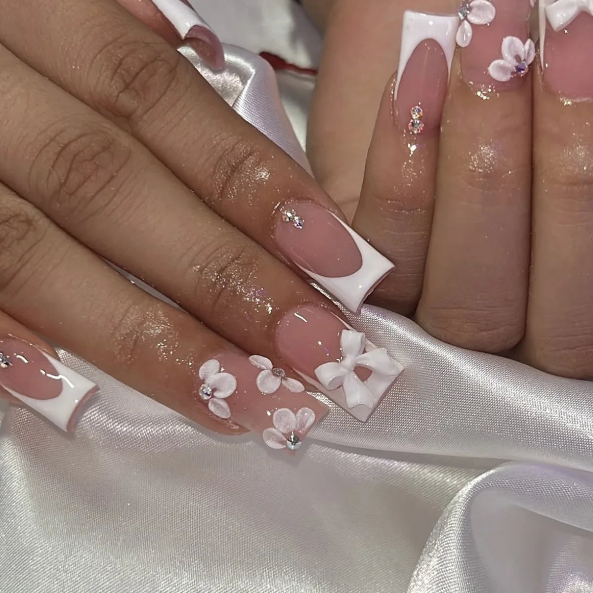 24-Piece Mid-Length Square French Press-On Nails – Leopard Print 3D Flower & Star