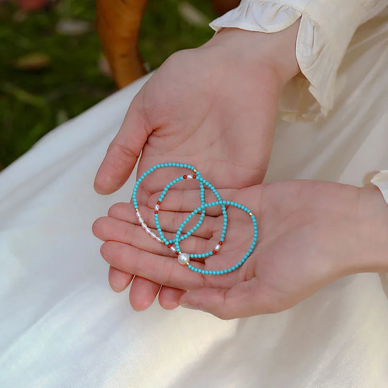 Natural Freshwater Pearl & Turquoise Stone Bracelet