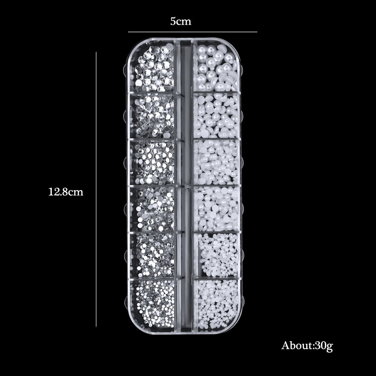 Pearl Nail Rhinestones, 12-Grid