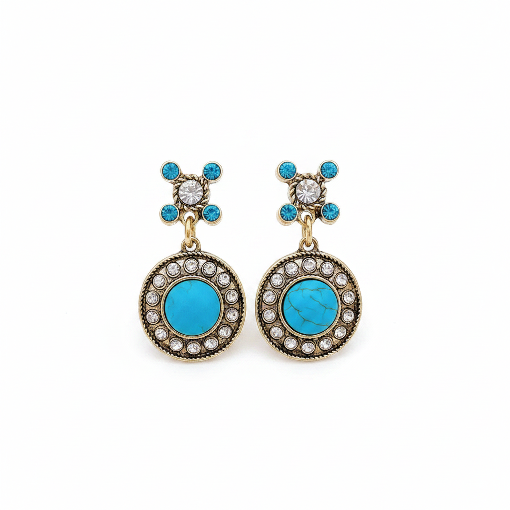 Round Stone Rhinestone Necklace & Earrings