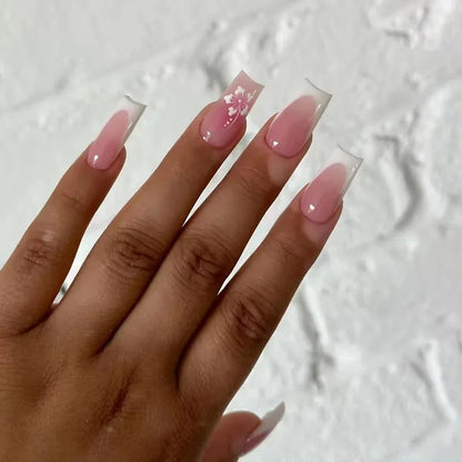 24-Piece Mid-Length Square French Press-On Nails – Leopard Print 3D Flower & Star