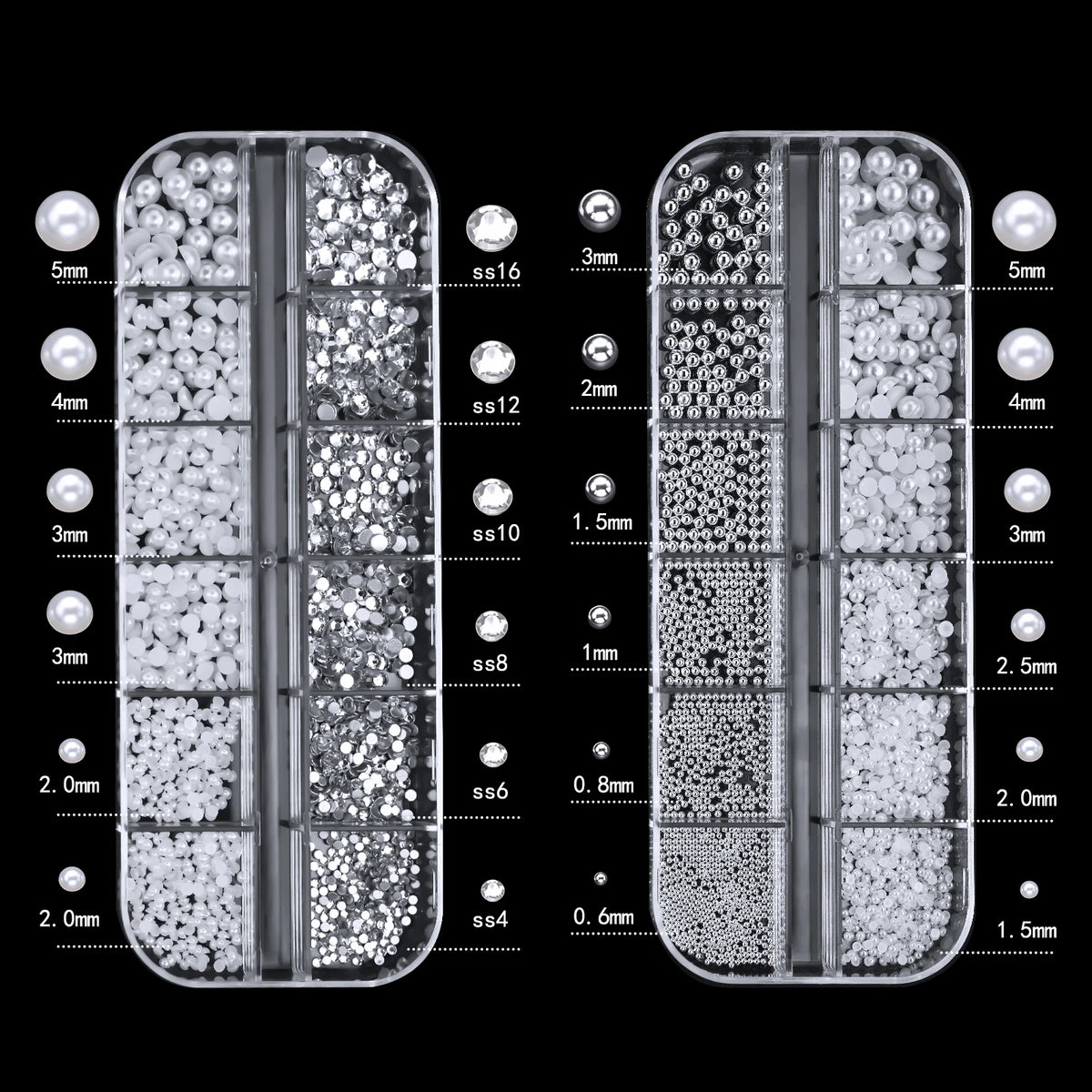 Pearl Nail Rhinestones, 12-Grid