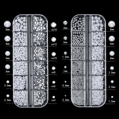 Pearl Nail Rhinestones, 12-Grid