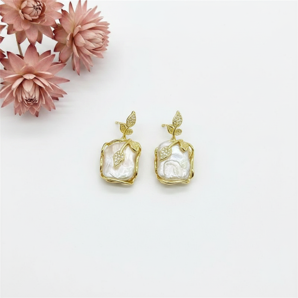 Baroque Natural Freshwater Pearl Rose Leaf Jewelry Set