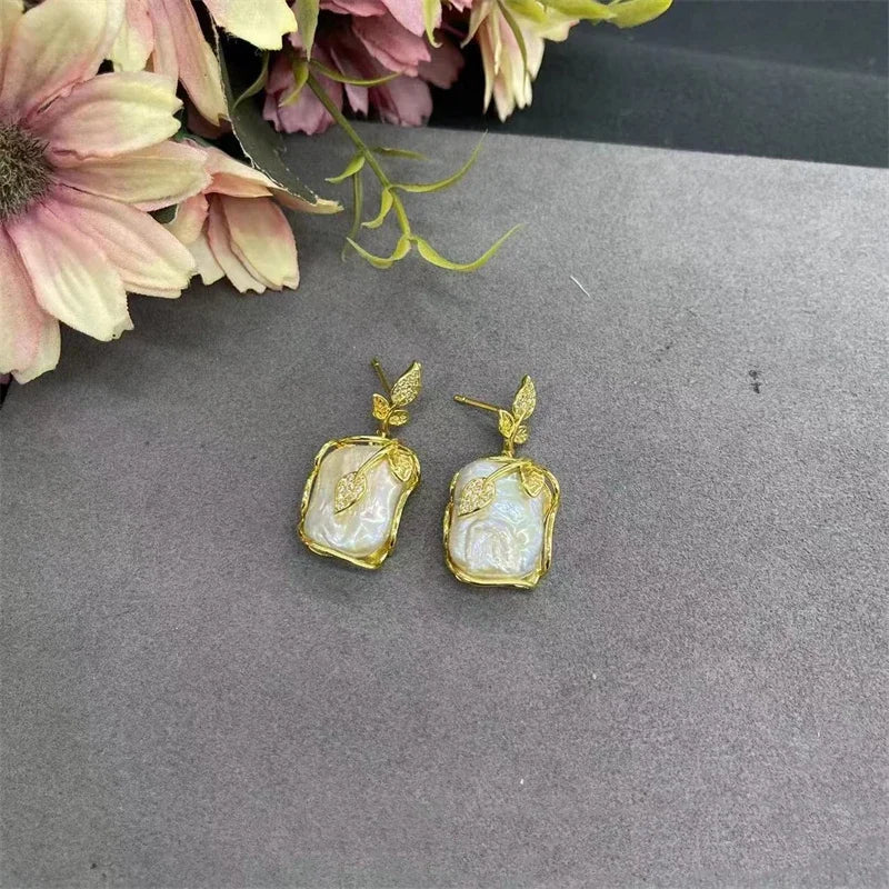 Baroque Natural Freshwater Pearl Rose Leaf Jewelry Set