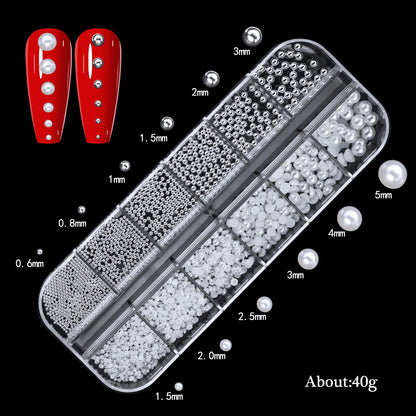 Pearl Nail Rhinestones, 12-Grid