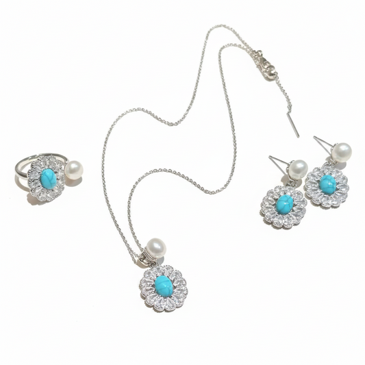 Freshwater Pearl Pendant Set with Turquoise Stone