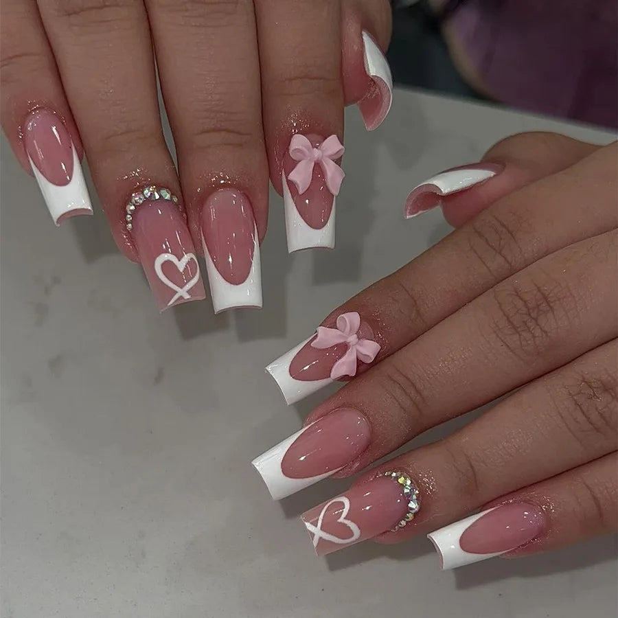 24-Piece Mid-Length Square French Press-On Nails – Leopard Print 3D Flower & Star