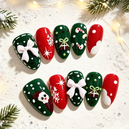 Christmas Theme - Red French Cat-Eye Press-On Nails — 10-Pieces