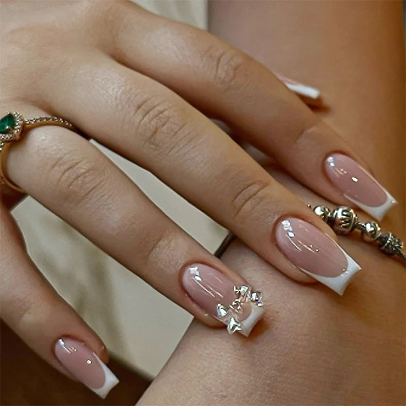 24-Piece Mid-Length Square French Press-On Nails – Leopard Print 3D Flower & Star