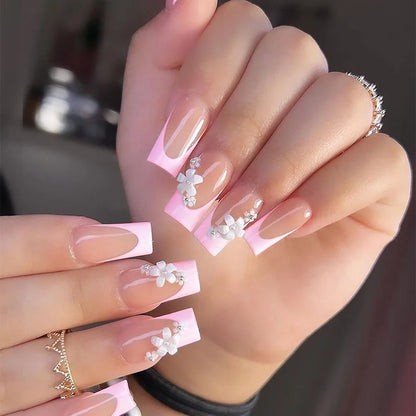 24-Piece Mid-Length Square French Press-On Nails – Leopard Print 3D Flower & Star
