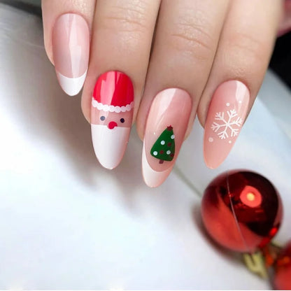 Christmas Theme - Red Glitter Leaf Press-On Nails — 24-Pieces