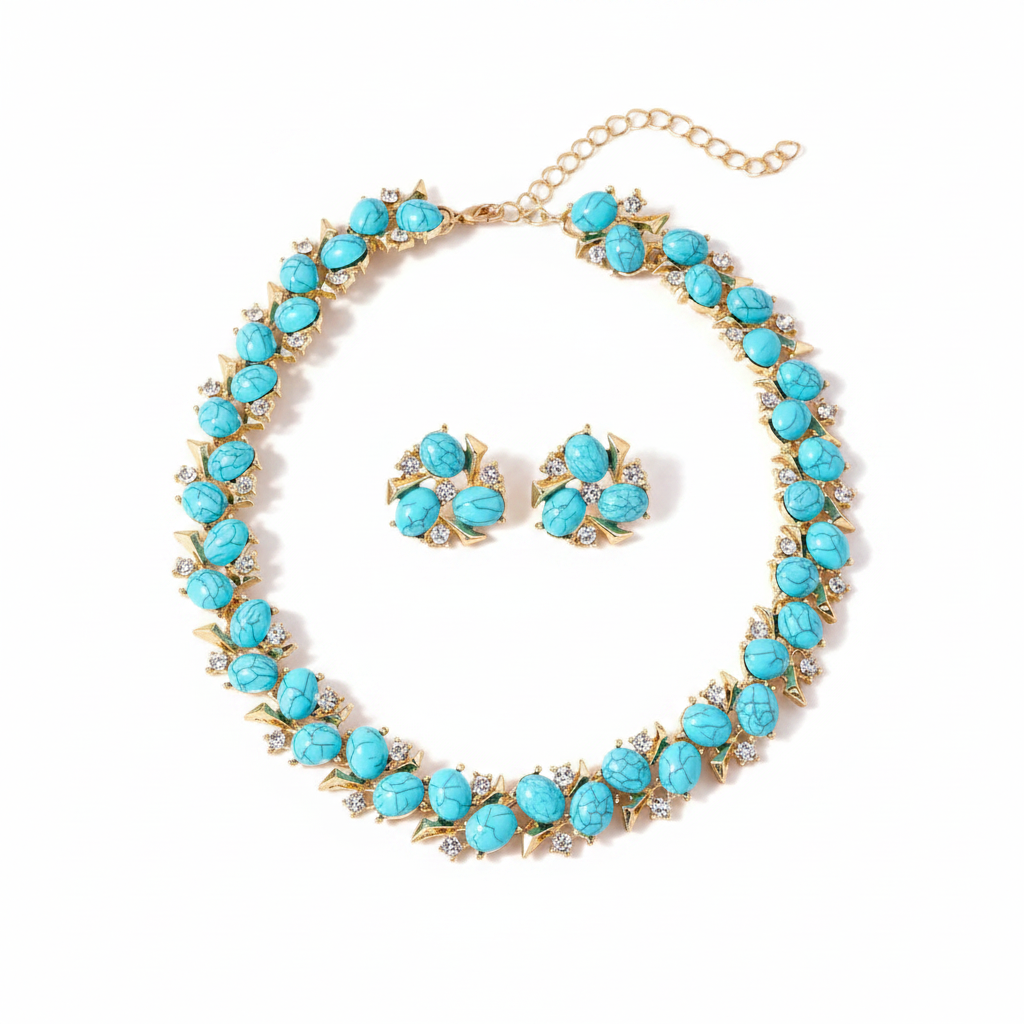 Vintage Inspired Turquoise Necklace & Earrings Set