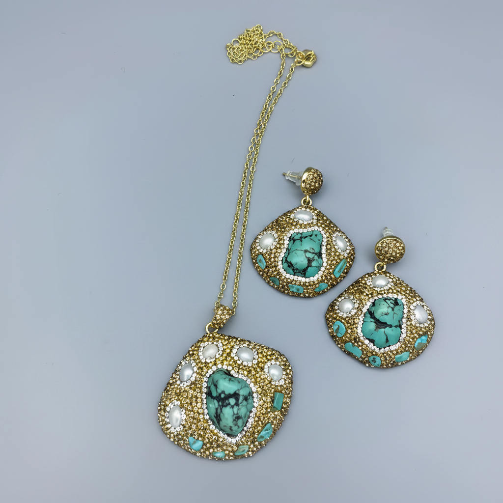 Vintage Turquoise Pearl Jewelry Set