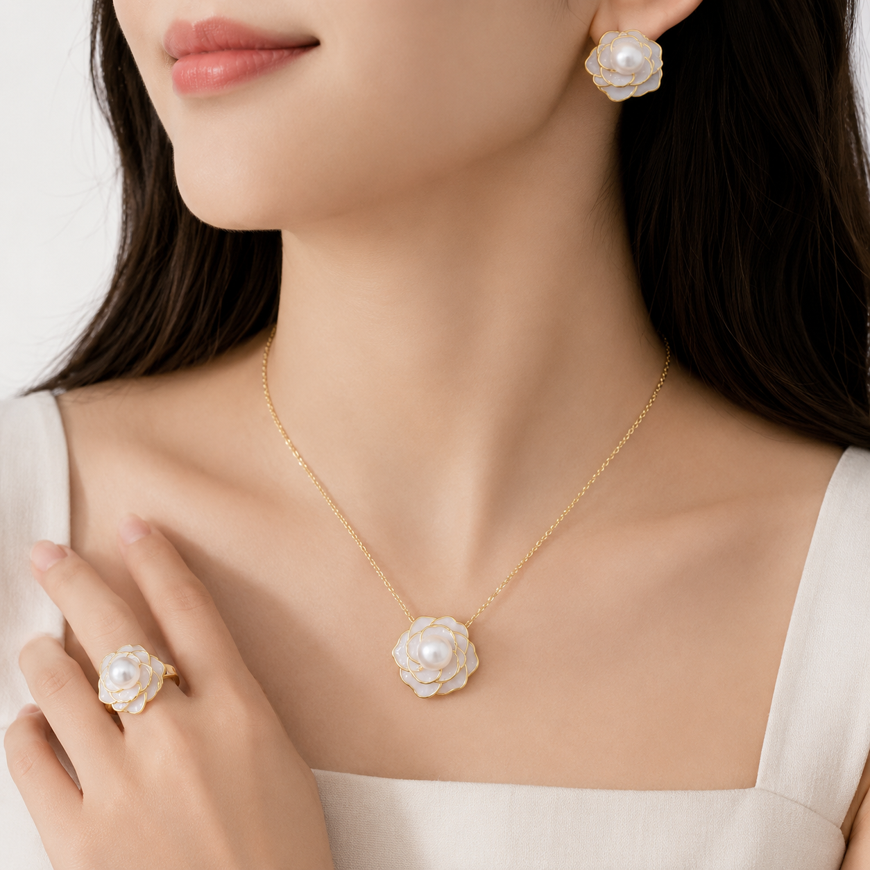 Sterling Silver Natural Freshwater Pearl Pendant Set