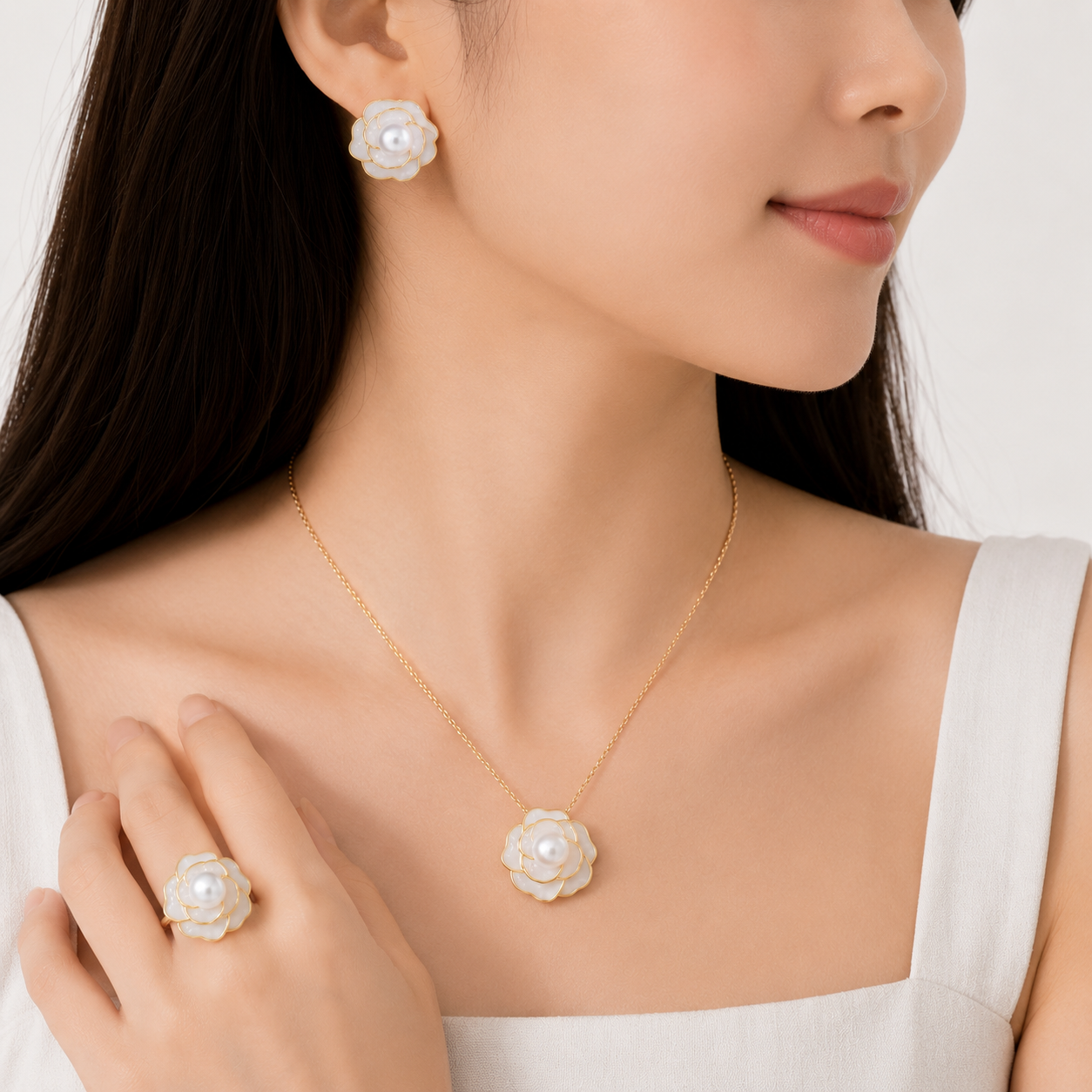 Sterling Silver Natural Freshwater Pearl Pendant Set