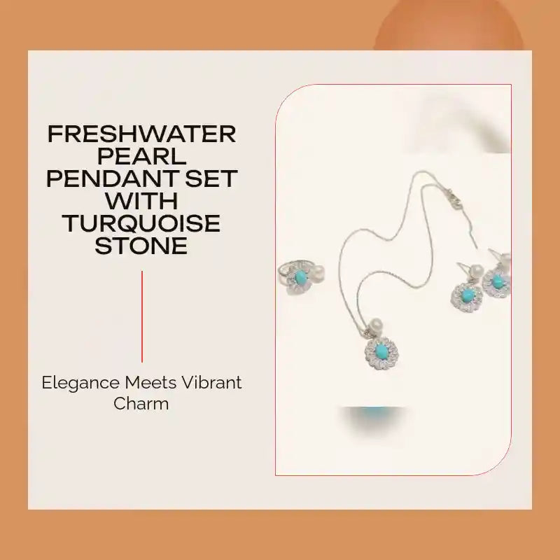 Freshwater Pearl Pendant Set with Turquoise Stone by@Outfy