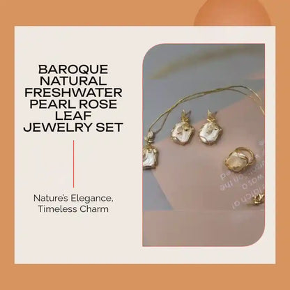 Baroque Natural Freshwater Pearl Rose Leaf Jewelry Set by@Outfy