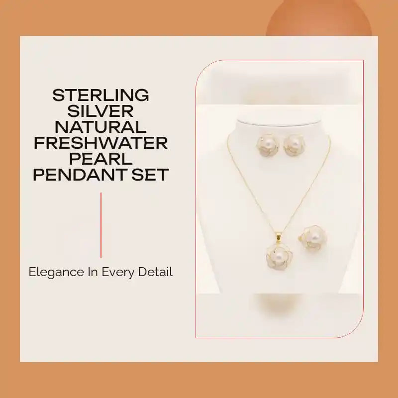 Sterling Silver Natural Freshwater Pearl Pendant Set by@Outfy