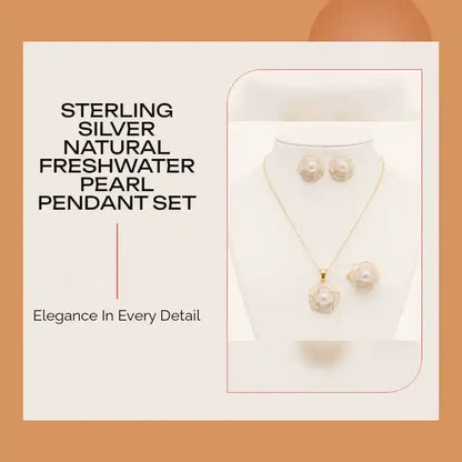 Sterling Silver Natural Freshwater Pearl Pendant Set by@Outfy