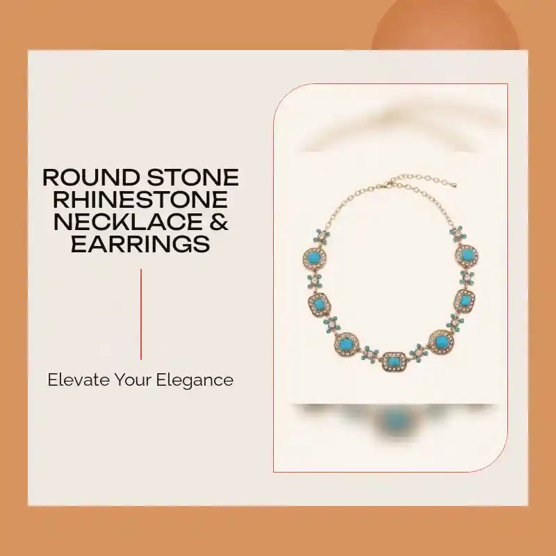 Round Stone Rhinestone Necklace &amp; Earrings by@Outfy