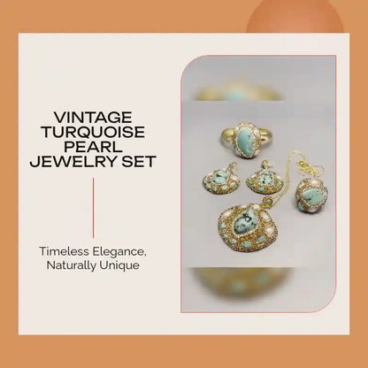 Vintage Turquoise Pearl Jewelry Set by@Outfy
