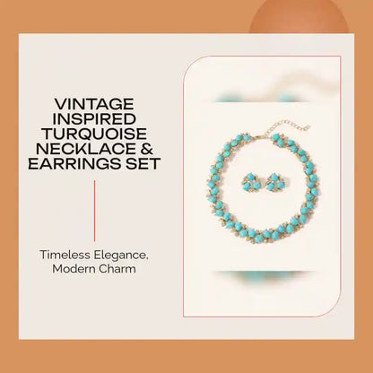 Vintage Inspired Turquoise Necklace &amp; Earrings Set by@Outfy