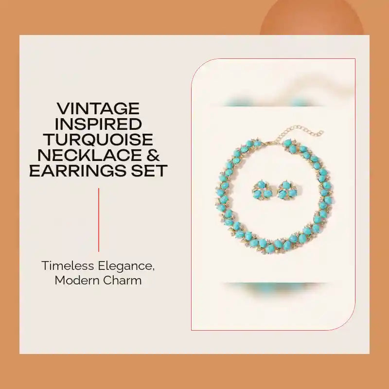 Vintage Inspired Turquoise Necklace & Earrings Set by@Outfy