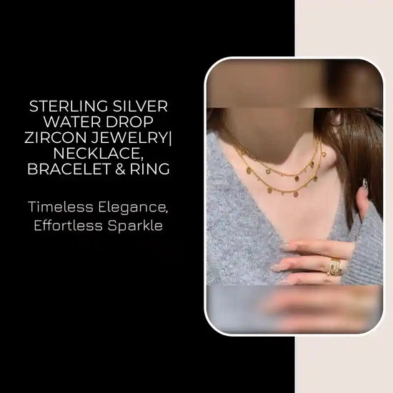 Sterling Silver Water Drop Zircon Jewelry| Necklace, Bracelet &amp; Ring by@Outfy