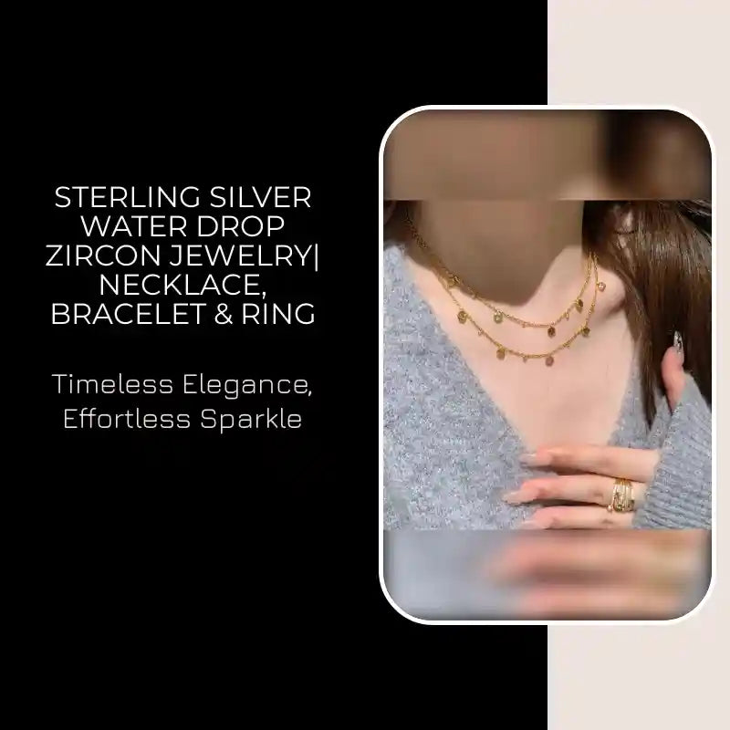 Sterling Silver Water Drop Zircon Jewelry| Necklace, Bracelet & Ring by@Outfy